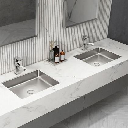 HMR Modern Stainless Steel Rectangular Sink Undermount Bathroom Wash Sink - Brushed Nickel