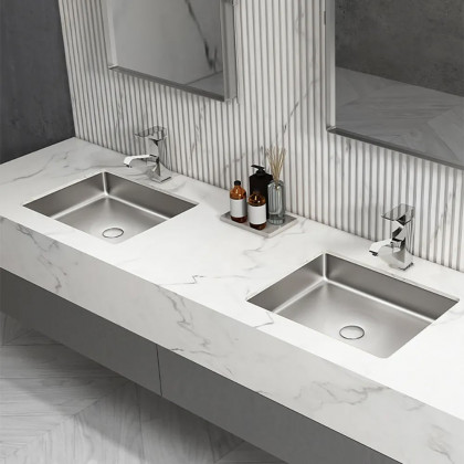 HMR Modern Stainless Steel Rectangular Sink Undermount Bathroom Wash Sink - Brushed Nickel