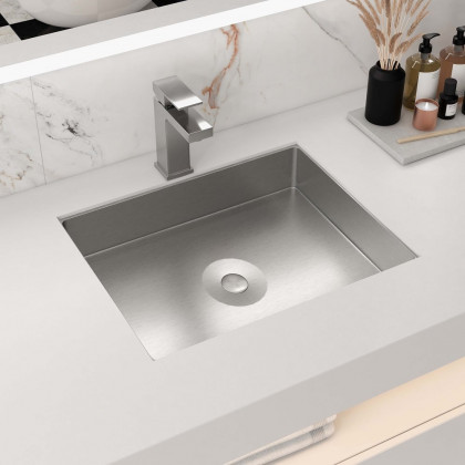 HMR Modern Stainless Steel Rectangular Sink Undermount Bathroom Wash Sink - Brushed Nickel
