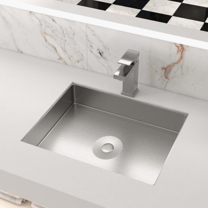 HMR Modern Stainless Steel Rectangular Sink Undermount Bathroom Wash Sink - Brushed Nickel