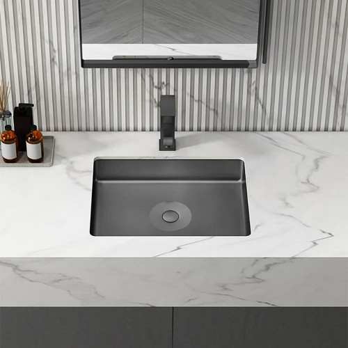 HMR Modern Stainless Steel Rectangular Sink Undermount Bathroom Wash Sink - Black