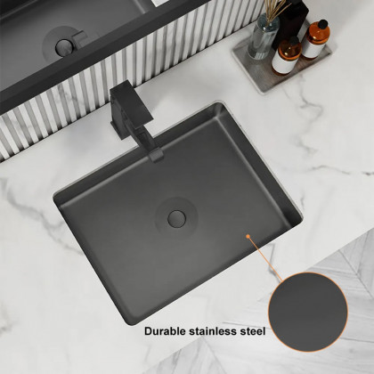 HMR Modern Stainless Steel Rectangular Sink Undermount Bathroom Wash Sink - Black