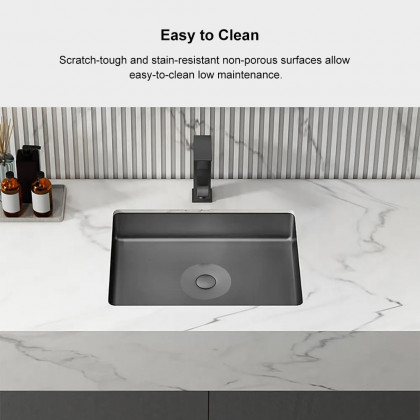 HMR Modern Stainless Steel Rectangular Sink Undermount Bathroom Wash Sink - Black