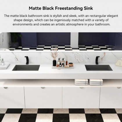 HMR Modern Stainless Steel Rectangular Sink Undermount Bathroom Wash Sink - Black