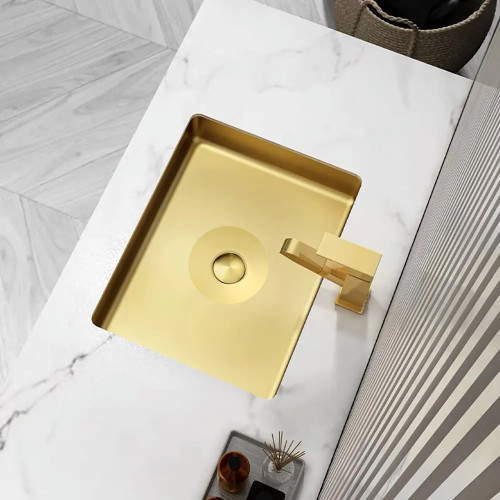 HMR Luxury Stainless Steel Rectangular Sink Undermount Bathroom Wash Sink - Gold