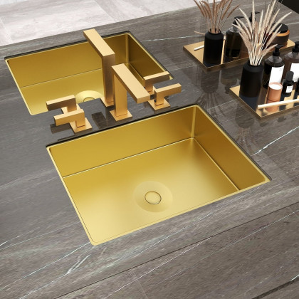 HMR Luxury Stainless Steel Rectangular Sink Undermount Bathroom Wash Sink - Gold