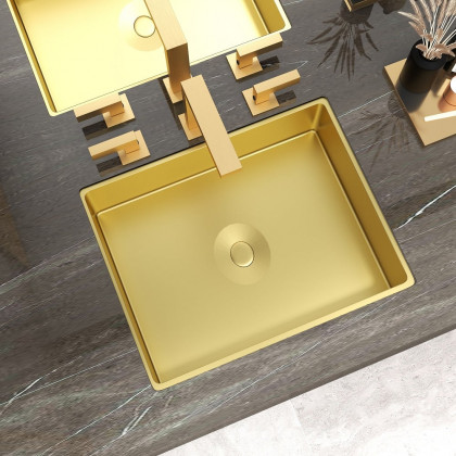HMR Luxury Stainless Steel Rectangular Sink Undermount Bathroom Wash Sink - Gold