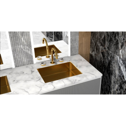 HMR Luxury Stainless Steel Rectangular Sink Undermount Bathroom Wash Sink - Gold