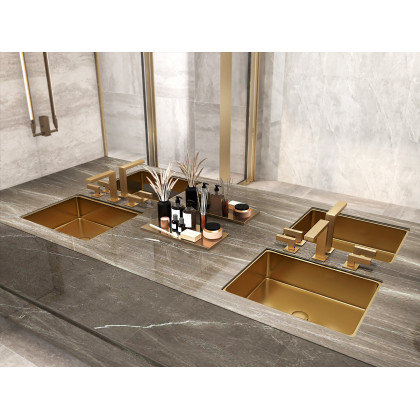 HMR Luxury Stainless Steel Rectangular Sink Undermount Bathroom Wash Sink - Gold