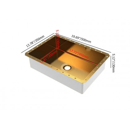 HMR Luxury Stainless Steel Rectangular Sink Undermount Bathroom Wash Sink - Gold