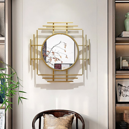 HMR - 28" Luxury 3D Geometric Gold Metal Wall Mirror Overlapping Home Decor for Entryway