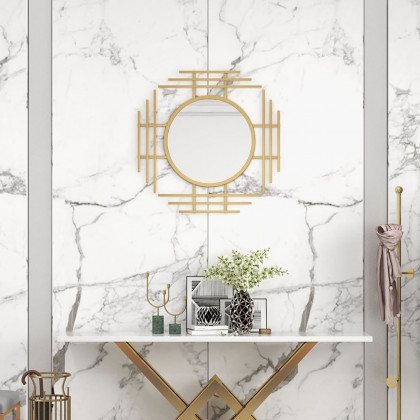 HMR - 28" Luxury 3D Geometric Gold Metal Wall Mirror Overlapping Home Decor for Entryway