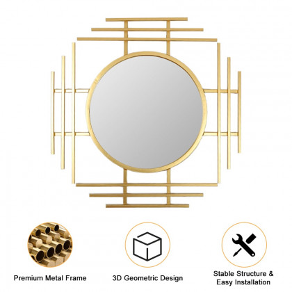 HMR - 28" Luxury 3D Geometric Gold Metal Wall Mirror Overlapping Home Decor for Entryway