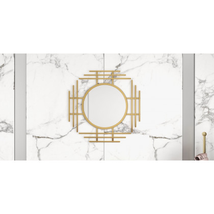 HMR - 28" Luxury 3D Geometric Gold Metal Wall Mirror Overlapping Home Decor for Entryway
