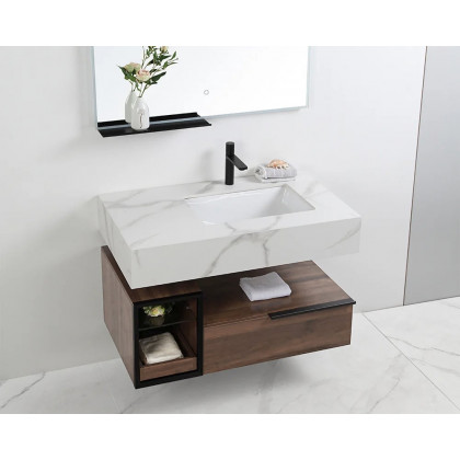 HMR Wall-Mounted Bathroom Vanity Faux Marble Top with 2 Shelves & 1 Drawer - 39"