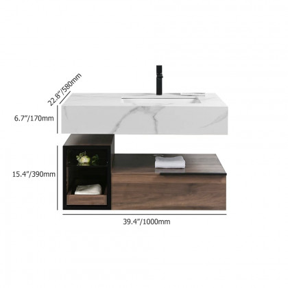 HMR Wall-Mounted Bathroom Vanity Faux Marble Top with 2 Shelves & 1 Drawer - 39"