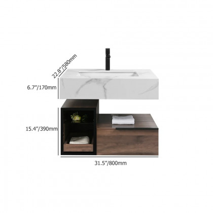 HMR - Wall-Mounted Bathroom Vanity Faux Marble Top with 2 Shelves & 1 Drawer