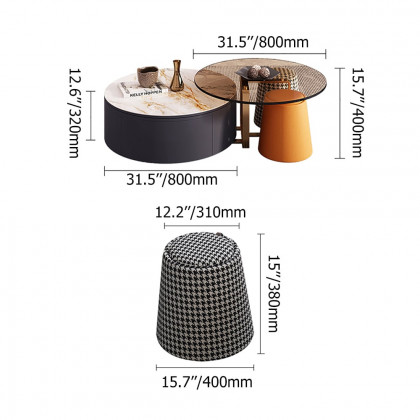 HMR - 4-Piece Round Swivel Coffee Table Set with 2 Ottomans
