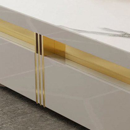 HMR Trimied Modern Square Storage Coffee Table Stone Top with 4 Wood Drawers - White, 43"