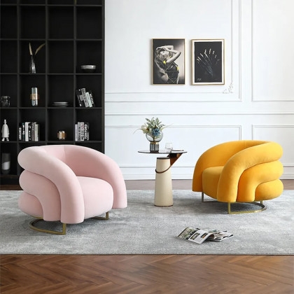 HMR - Creative & Modern Yellow Solid Wood & Velvet Accent Chair with Metal Base