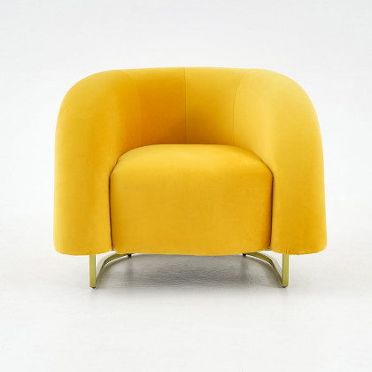 HMR - Creative & Modern Yellow Solid Wood & Velvet Accent Chair with Metal Base
