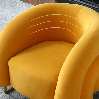 HMR - Creative & Modern Yellow Solid Wood & Velvet Accent Chair with Metal Base