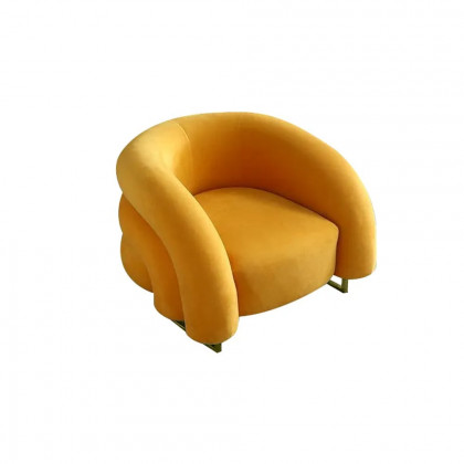 HMR - Creative & Modern Yellow Solid Wood & Velvet Accent Chair with Metal Base