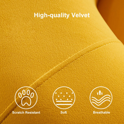 HMR - Creative & Modern Yellow Solid Wood & Velvet Accent Chair with Metal Base