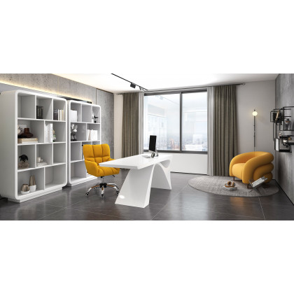 HMR - Creative & Modern Yellow Solid Wood & Velvet Accent Chair with Metal Base
