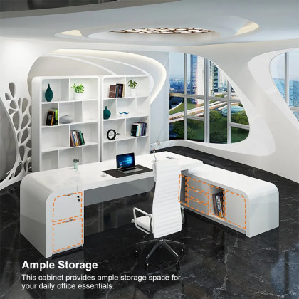 HMR Chicent L-shaped Modern Executive Desk with Ample Storage - White, 55.1"L x 63.0"W x 29.9"H, Right Hand