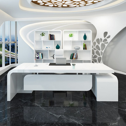 HMR Chicent L-shaped Modern Executive Desk with Ample Storage - White, 55.1"L x 63.0"W x 29.9"H, Left Hand