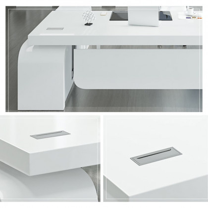 HMR Chicent L-shaped Modern Executive Desk with Ample Storage - White, 55.1"L x 63.0"W x 29.9"H, Left Hand