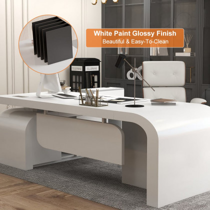 HMR Chicent L-shaped Modern Executive Desk with Ample Storage - White, 55.1"L x 63.0"W x 29.9"H, Left Hand