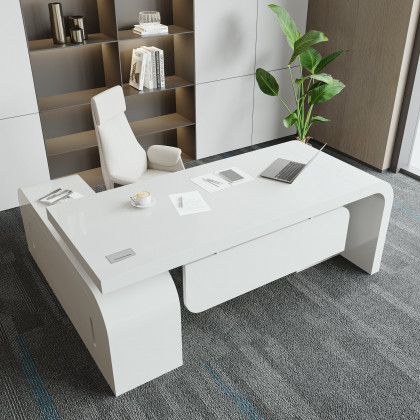 HMR Chicent L-shaped Modern Executive Desk with Ample Storage - White, 70.9"L x 63.0"W x 29.9"H, Right Hand