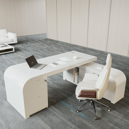 HMR Chicent L-shaped Modern Executive Desk with Ample Storage - White, 70.9"L x 63.0"W x 29.9"H, Right Hand