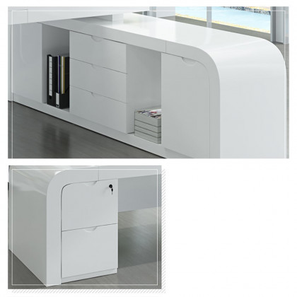 HMR Chicent L-shaped Modern Executive Desk with Ample Storage - White, 70.9"L x 63.0"W x 29.9"H, Right Hand