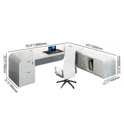 HMR Chicent L-shaped Modern Executive Desk with Ample Storage - White, 70.9"L x 63.0"W x 29.9"H, Right Hand