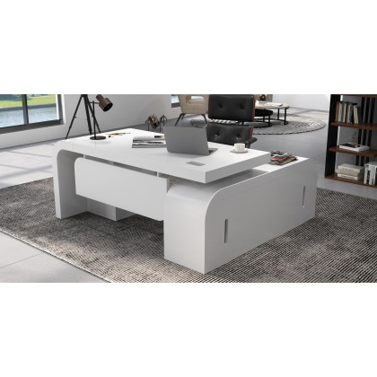 HMR Chicent L-shaped Modern Executive Desk with Ample Storage - White, 63.0"L x 63.0"W x 29.9"H, Left Hand