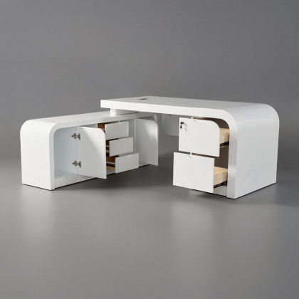 HMR Chicent L-shaped Modern Executive Desk with Ample Storage - White, 63.0"L x 63.0"W x 29.9"H, Right Hand