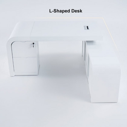 HMR Chicent L-shaped Modern Executive Desk with Ample Storage - White, 63.0"L x 63.0"W x 29.9"H, Right Hand