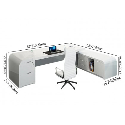 HMR Chicent L-shaped Modern Executive Desk with Ample Storage - White, 63.0"L x 63.0"W x 29.9"H, Right Hand