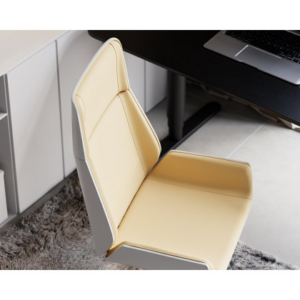 HMR Faux Leather Office Chair Desk Chair with Fixed Base & Adjustable Height - Beige
