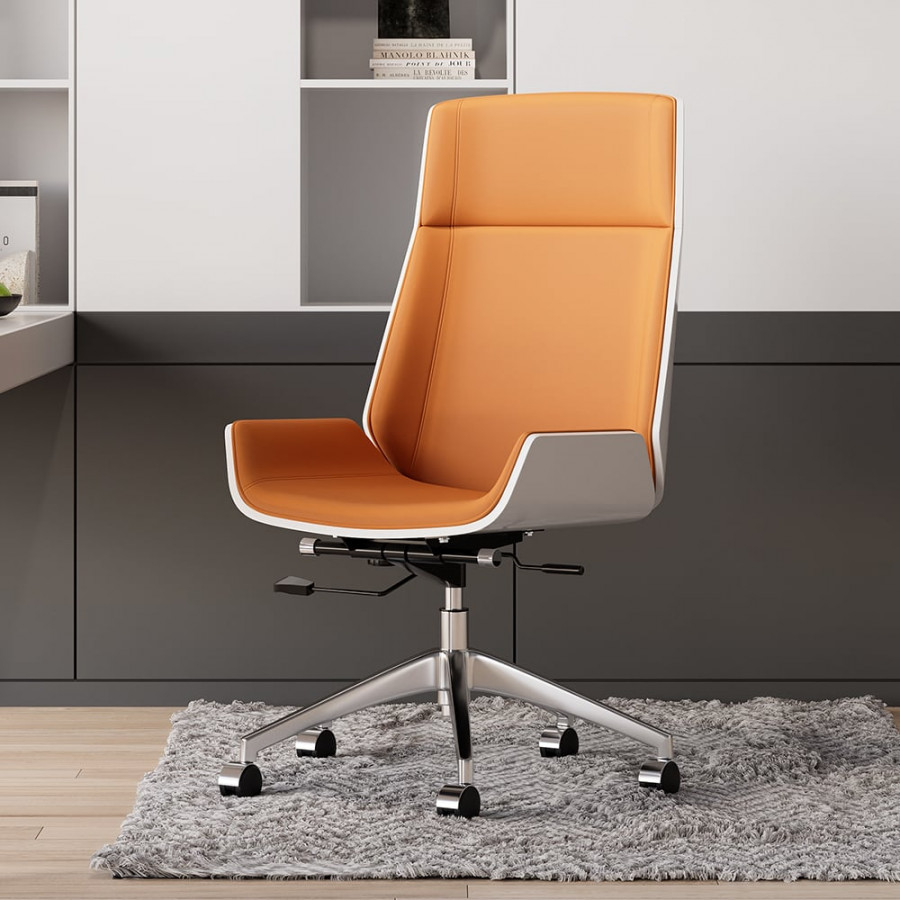 HMR Faux Leather Office Chair Desk Chair with Wheels & Adjustable Height - Orange