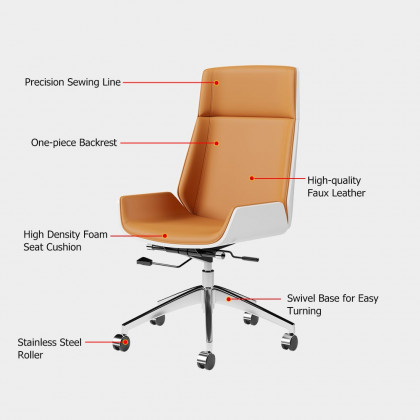 HMR Faux Leather Office Chair Desk Chair with Wheels & Adjustable Height - Orange