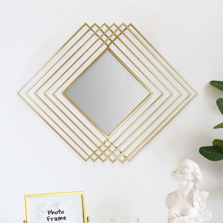 HMR - Modern Luxury Overlapping Geometric Rhombus Gold Metal Wall Mirror