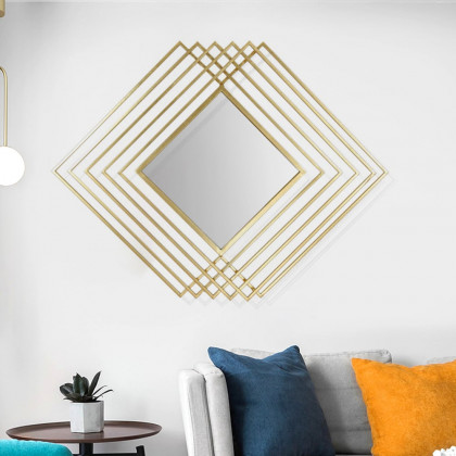 HMR - Modern Luxury Overlapping Geometric Rhombus Gold Metal Wall Mirror