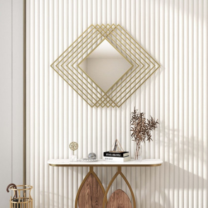 HMR - Modern Luxury Overlapping Geometric Rhombus Gold Metal Wall Mirror