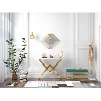 HMR - Modern Luxury Overlapping Geometric Rhombus Gold Metal Wall Mirror