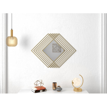 HMR - Modern Luxury Overlapping Geometric Rhombus Gold Metal Wall Mirror