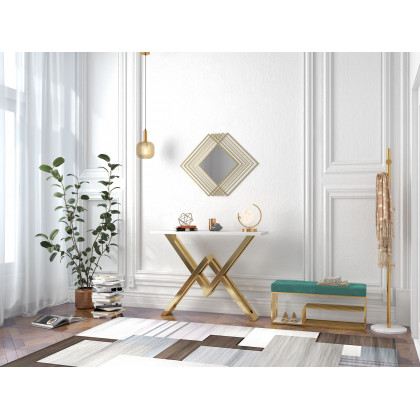 HMR - Modern Luxury Overlapping Geometric Rhombus Gold Metal Wall Mirror